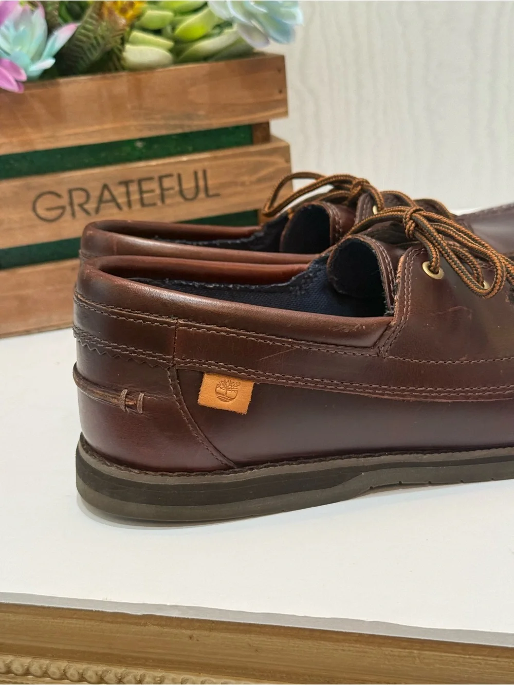 Timberland OrthoLite Classic Brown 3-Eye Leather Boat Shoes Men’s Sz 9.5